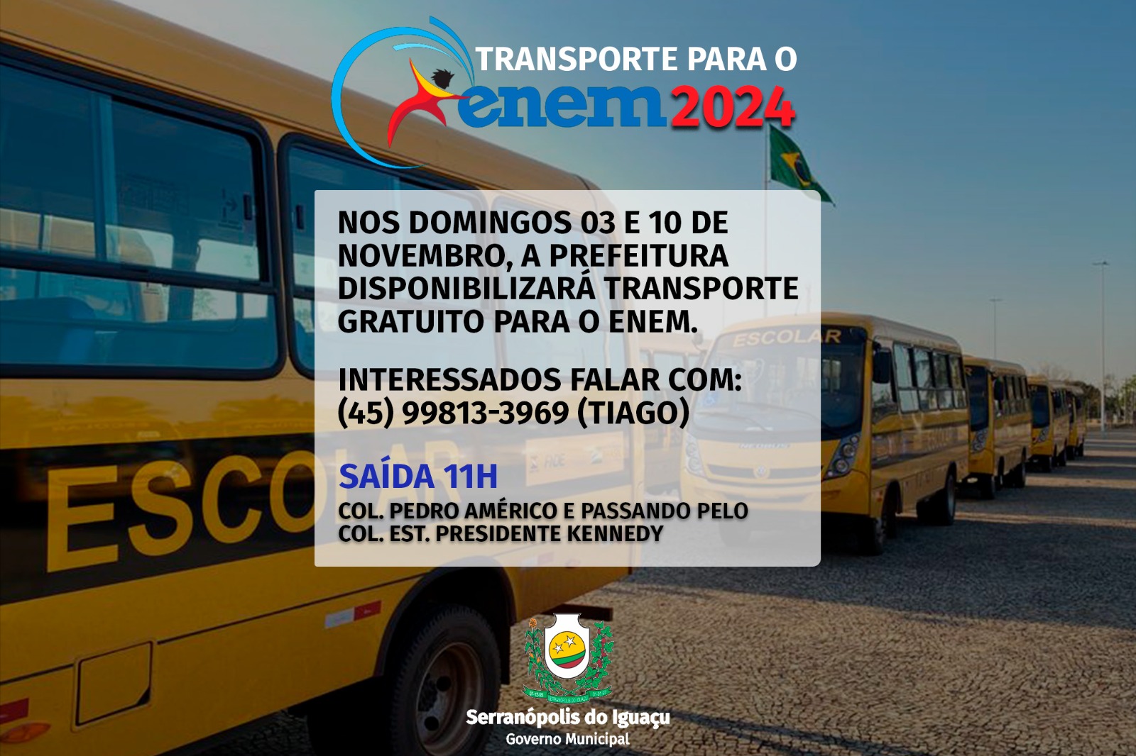 Governo Municipal disponibiliza transporte gratuito para o ENEM 2024