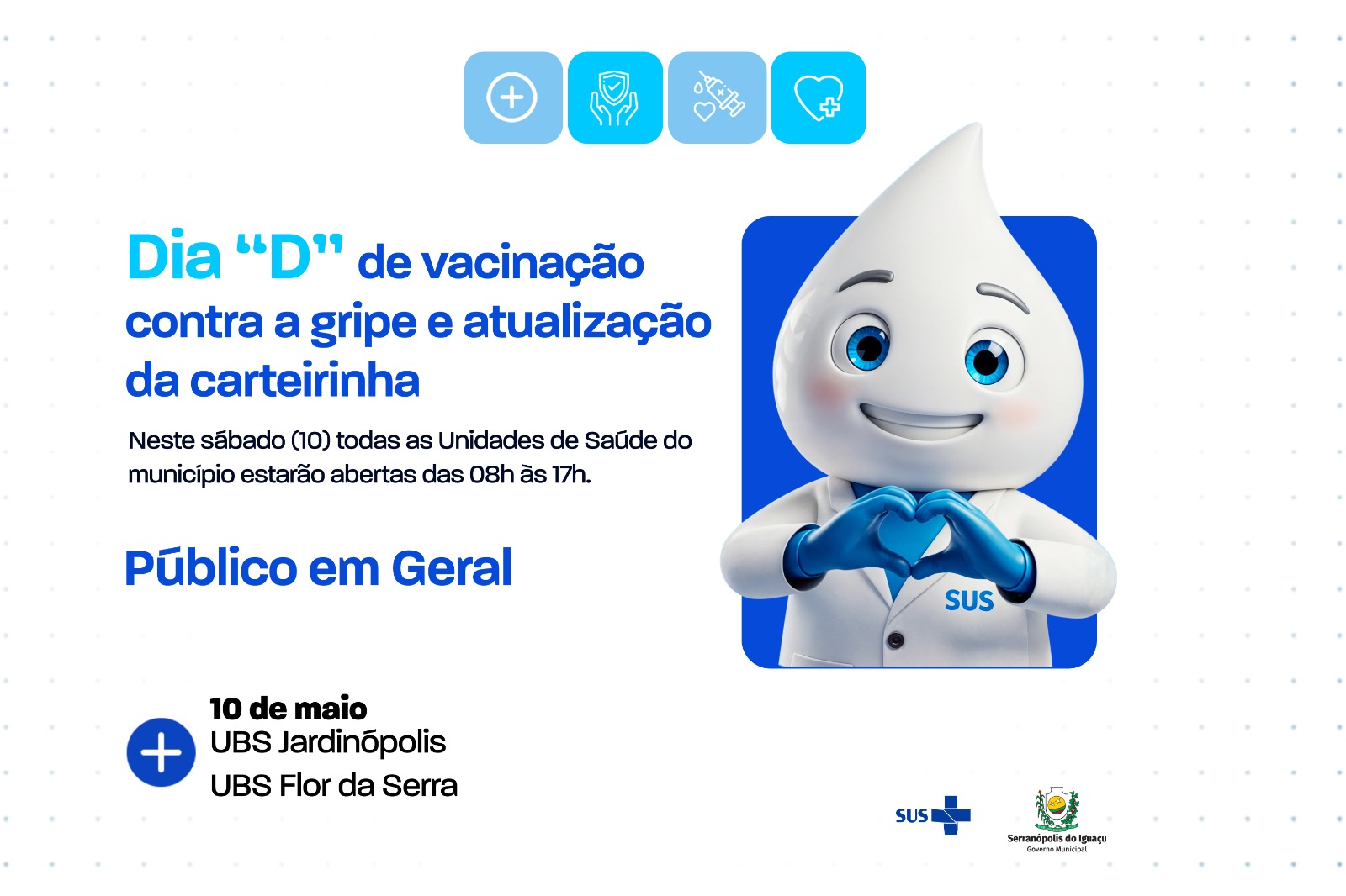Dia D de vacinação contra a influenza será realizado neste sábado em Serranópolis do Iguaçu